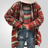 HEARUJOY - Men New Mid Length Coat Cardigan Sweaters Turn Down Collar Print Plaid Coats Loose Casual Splice Open Stitch Autumn Winter 2025