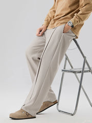 HEARUJOY - New Korean Men's Casual Pants Banded Waist Stretch Semi-Wide Pleated Suit Slacks Straight Loose Draped Trousers