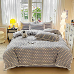 YICKYUE - Vintage Floral Lace Trim Bedding Set and Components Soft Washed Cotton Duvet Cover Set Bed Sheet Pillowcases Twin Queen King