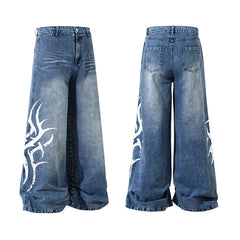 Hearujoy Vintage Streetwear Washed Blue Jeans Pants Mens and Womens Straight Baggy Casual Denim Trousers Oversized Loose Cargos