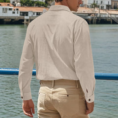HEARUJOY - Men New Cardigan Single Breasted Shirts Turn Down Collar Casual Shirts Blouses Solid Spliced Button Pockets Loose Spring 2025