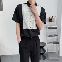 HEARUJOY - Mens Shirt Sequins Nightclub Ballroom Shirt Spring Streetwear Y2k Fashion Trend Niche Short-Sleeve Tops Men'S Clothing