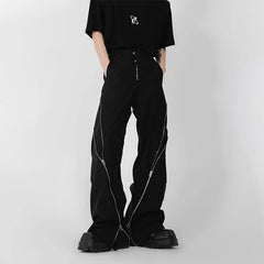 Hearujoy Design Zipper Slit Men Trousers Techwear Straight Tube Casual Black Pants Wide Leg Darkwear Male Streetwear Hip Hop