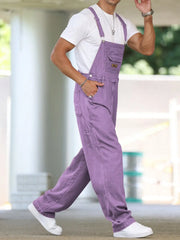 HEARUJOY - Men's Four - Season Purple Loose Denim Overalls, Daily Casual Street Trend Suspender Pants