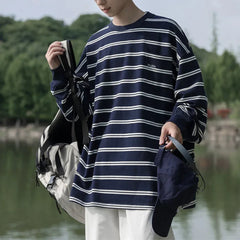 HEARUJOY - Casual Stripe Top Korean Style T-shirt Stripe Pattern Brand New Condition For Casual Wear Men Korean Style T-shirt