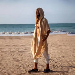 HEARUJOY - Men's Summer Mid-length Cardigans Loose Casual Sun Protection Clothes Beach Holiday Style Loose Shawl Coat Male Long Hooded Cape