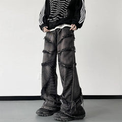 Hearujoy Striped Tassel Frayed Jeans Pants Men's Fashion Wide Leg Hip Hop Lazy Wind Jeans Couple's Vintage Loose Jeans Men Denim Trousers