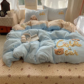 YICKYUE - Cute Cat Bear Bedding Set Towel Embroidery Soft Duvet Cover Set Leopard Bed Sheet Pillowcases Twin Queen King Bed Linen sets