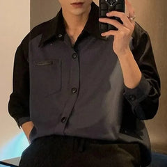 HEARUJOY - Men Shirt Color Matching Casual Shirts Spring Streetwear Fashion Trend Valentines Long-Sleeve Tops Old Money Men'S Wear 2025 New