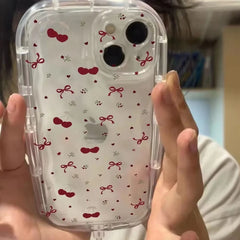 YICKYUE - Full Screen Cherries and Bows Small Floral Print Phone Case For iPhone 17 AIR 16 15 14 13 12 11 Pro XSMAX MINI XR Plus Y2K Cover