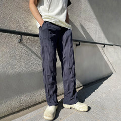 Hearujoy Mens Casual Pleated Straight Pants Genderless 2024 Summer New Arrival Fashion Personalized Solid Color Versatile Pants Unisex