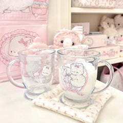 YICKYUE - Cute Cat Pattern Thick Glass Cup Delicate Heat-Resistant Large Capacity Cup With Handle Milk Tea Oat Cup Home Utensils Kitchen