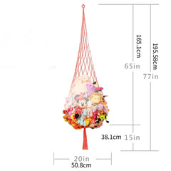 YICKYUE - 1pcs Hanging Toy Storage Cotton Rope Hanging Net Hand-woven Plush Toy Storage Net Bag Bohemian Toy Hammock