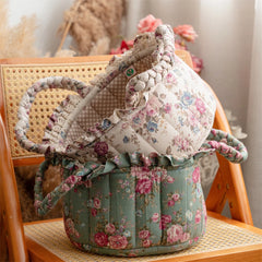 YICKYUE - Pastoral Fabric Storage Basket Sundries Toys Cosmetics Storage Basket Home Decoration Cute Floral Underwear Storage Basket
