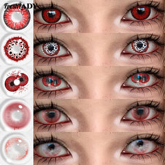YICKYUE - 1 Pair Cosplay Color Contact Lenses Crazy Red Anime Contact Lenses For Halloween Role Play Party Cosmetic Holidays
