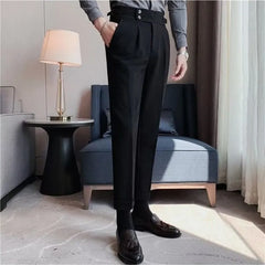 HEARUJOY - Men's Luxury Draped Baggy Suit Pants Casual Button-down Solid Color Straight Premium Elegant Dress Pants