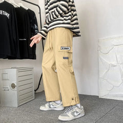 HEARUJOY - Spring Autumn Casual Print Patchwork Cotton Wide Leg Pants Man Loose Y2k Pocket Hip Hop Cargo Straight Male Trousers Streetwear
