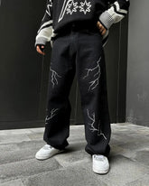 Hearujoy Harajuku fashion mens women’s jeans lightning graphic wide leg jean streetwear y2k denim cuples high waist pants men clothing