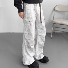 HEARUJOY - American Tie Dye Cargo Pants Mens Autumn Vintage High Street Straight Leg Trousers Casual Multi Pocket Loose Overalls Male