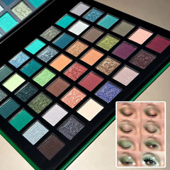 YICKYUE - 42 Colors Smoked Green Eye Shadow Plate Matte Pearlescent Punk Green Glitter Eyeshadow Halloween Eyes Makeup Palette Christmas