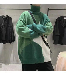Hearujoy Autumn Winter Men's Cool Boy Casual Loose Tess Knitted Patchwork Plaid Pullover Sweater Soft Warm Retro