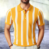 HEARUJOY - New Mens contrast color Stripe Polo Knit Shirts High Quality Luxury Knitwear Summer Fashion Short Sleeve Lapel Polo Tshirt