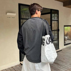 HEARUJOY - Autumn Winter Men's Plus Size 300 Jin 150kg Loose Fit Long Sleeve T Shirt Color Blocking Raglan Striped Layering Top