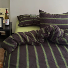 YICKYUE - 3/4Pcs Bedding Set Minimalist Color-Blocking Striped Bed Linen Double Bedroom Bedspread Sheets With Pillowcase Bedding Duvet Set