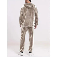 HEARUJOY - Spring Autumn New Men's Hoodies And Pants Velvet Suit Leisure Gold Velvet Two Piece Set Man Solid Tracksuit For Male Outfits