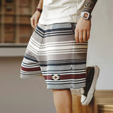 HEARUJOY - Vintage Striped Knitting Shorts For Men Heavy Contrast Color Navajo Graphics Shorts Pant Summer Loose Beach Short Pant Oversized
