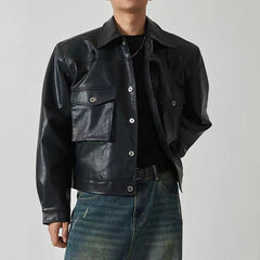 HEARUJOY - Shoulder Pad Design Jacket For Men Spring Autumn Fashion Slim Fit Biker Leather Coats Motorcycle PU Leather Jackets Streetwear