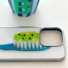 YICKYUE - New Korean INS Personalized Blue Star Toothbru Phone Case For iPhone 17 Air 16 15 14 13 12 11 Pro Max XSMAX XR 8 PLUS Y2K Cover
