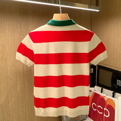 Hearujoy 2024 New Summer Polo Men Stripe Fitness Elasticity Short Sleeve Knit Polo Shirts for Men Fashion Turn Down Collar Mens Shirt W05