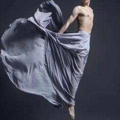 Hearujoy New Gray Boy Men Maximum Hem Skirt Costume Classical Dance Practice Skirts Chiffon Folk Dance Genderless Adult Photo Long Skirt