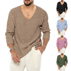 HEARUJOY - Autumn And Winter New Men's Solid Color V-Neck Long-Sleeved Sweater Fashion Trend Simple Casual Loose Breathable Men's Tops