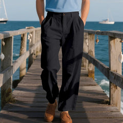 HEARUJOY - Autumn European and American Linen Men's Casual Loose Business Suit Trousers