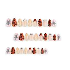 YICKYUE - 30Pcs False Nails Almond-Shaped Polka Dot Gray-Blue French and Leopard Print Press-On Nails—Perfect As A Gift for Girls