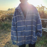 Hearujoy Coat for Male Students Korean Style Trendy Plaid Loose Woolen Brand Middle-aged and Young Jacket Woolen Coat