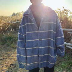 Hearujoy Coat for Male Students Korean Style Trendy Plaid Loose Woolen Brand Middle-aged and Young Jacket Woolen Coat