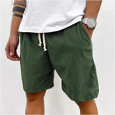 HEARUJOY - Corduroy Sport orts Men's Pure Color Belted Five-Point Simple Design Casual Straight Leg mid Waist Length Summer