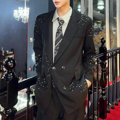HEARUJOY - Mens Jacket Hot Diamond Shoulder Pad Suit Jacket Spring Fashion Shiny Stage Performance Niche Long-Sleeve Top Men'S 2025 New