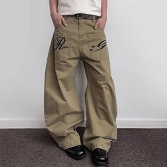 HEARUJOY - Summer New Men's Multi-Pocket Flared Straight Trousers American Retro Fashion Trend Street Loose Breathable Niche Men's Bottoms