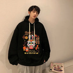 HEARUJOY - Men's Oversized Hoodie Off White Rabbit Print Hoodies with Hat Over Size for Men 5XL Man Hoody Casual Wear Male Sweatshirt