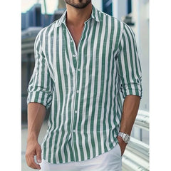 YICKYUE - Men's Long Sleeve Striped Button Down Shirt New Fashion Casual Turn Down Collar Top