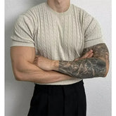 Hearujoy Japanese Style Solid Color Knit Short Sleeve T-Shirt Men's Summer Loose Fit Casual Round Neck Body T-Shirt Hong Kong Style Vinta