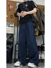 HEARUJOY - Lightweight Ice Silk Yamamoto Men's Summer Wide Leg Casual Pants Draped Loose Fit Straight Cut Trousers Youthful Energy Sle