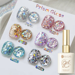 YICKYUE - 15ml Prism Glass 6 Colors Chunky Glitter Nail Gel Polish Pink Flash Effect Soak Off UV LED Gel Varnish Nail Art Varnish