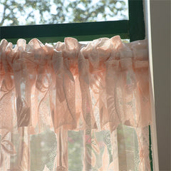 YICKYUE - Punch-Free French Pastoral Style Pink Lace Curtain For Kitchen And Living Room Small Window Half Curtain Ruffled Window Screen