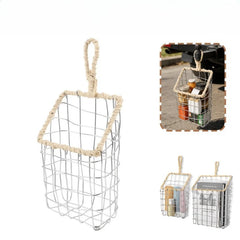 YICKYUE - 2pcs Set Japanese Style Wire Woven Sundries Storage Hanging Basket Wall-Mounted Shelf Kitchen Utensil Cookware Storage Baskets