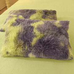 YICKYUE - 4pcs Colorful Printed Plush Four Piece Set Winter Mink Fur Set for Duvet Covers Thick Crystal Velvet Bed Sheet Bedsheet Skirt